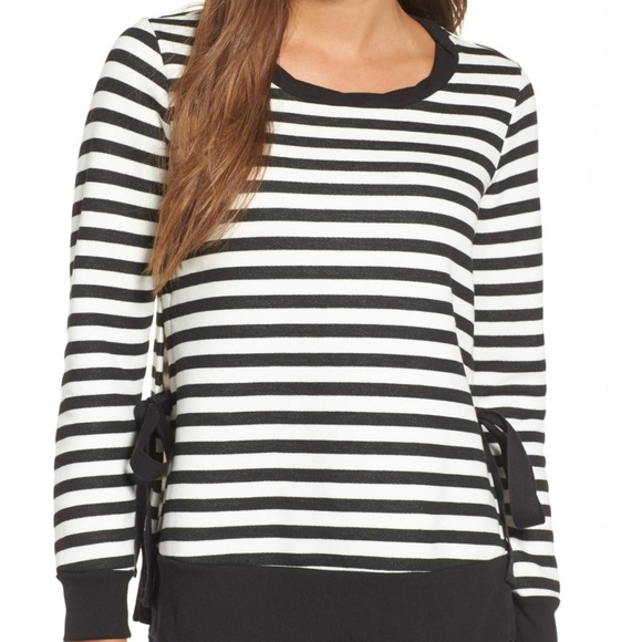 Gibson Tops - Gibson Black and White Striped Side Tie Sweatshirt